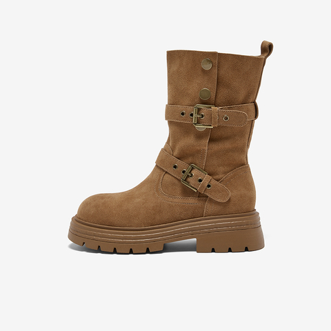 百思图2025冬季新款商场同款西部靴时尚复古厚底女中靴BP338DZ5