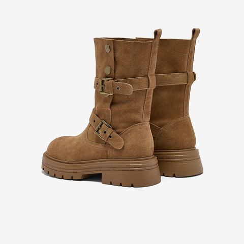 百思图2025冬季新款商场同款西部靴时尚复古厚底女中靴BP338DZ5