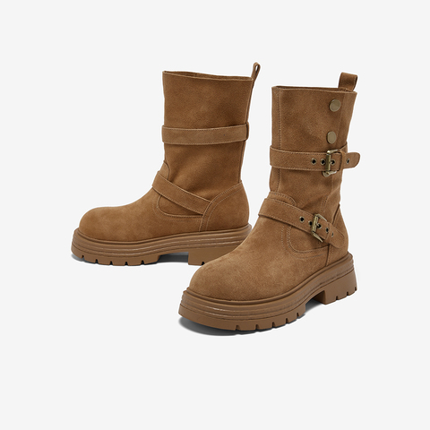 百思图2025冬季新款商场同款西部靴时尚复古厚底女中靴BP338DZ5