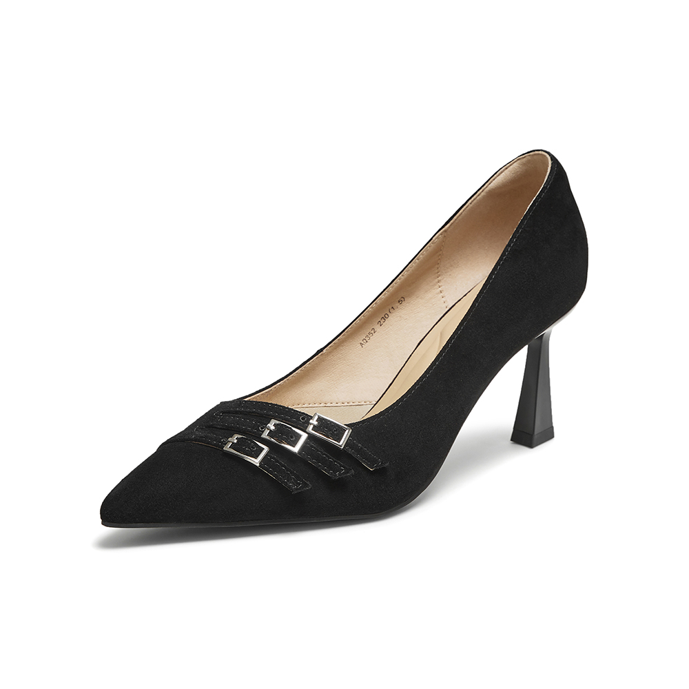 百思图2025秋季新款浅口单鞋时尚简约通勤细高跟尖头女鞋AQ352CQ5