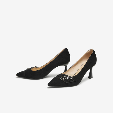 百思图2025秋季新款浅口单鞋时尚简约通勤细高跟尖头女鞋AQ352CQ5