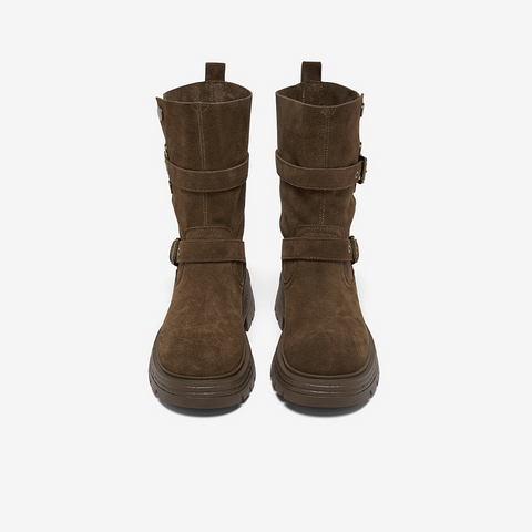 百思图2025冬季新款商场同款西部靴时尚复古厚底女中靴BP338DZ5