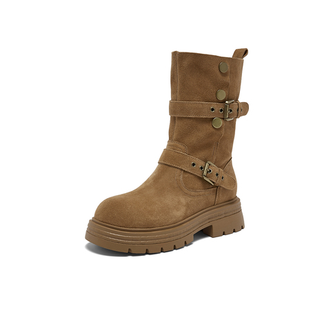 百思图2025冬季新款商场同款西部靴时尚复古厚底女中靴BP338DZ5