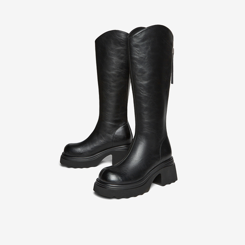 百思图2025冬季新款商场同款骑士靴时尚潮流粗跟女长靴F2181DG5