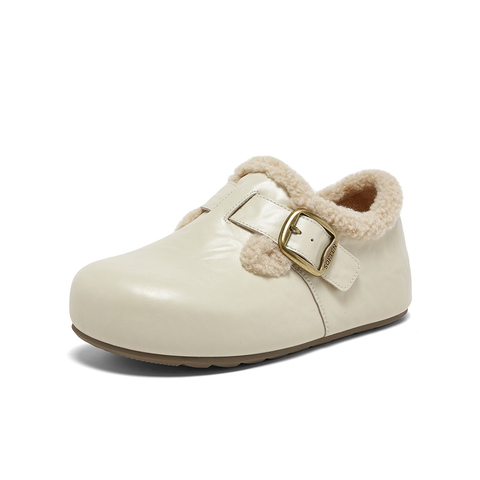 百思图2025冬季新款勃肯鞋时尚潮流复古加绒保暖女单鞋B3047DM5