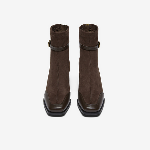 百思图2025冬季新款商场同款时装靴时尚粗高跟女短靴F2178DD5