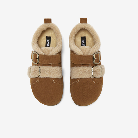 百思图2025冬季新款勃肯鞋时尚户外休闲加绒女单鞋W0621DM5