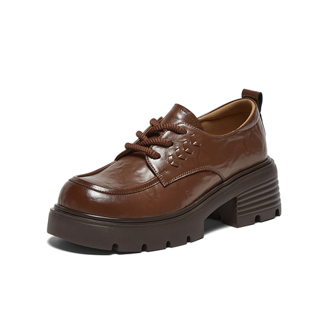 百思图2025秋季新款牛津鞋时尚复古学院风粗跟女单鞋W0815CM5