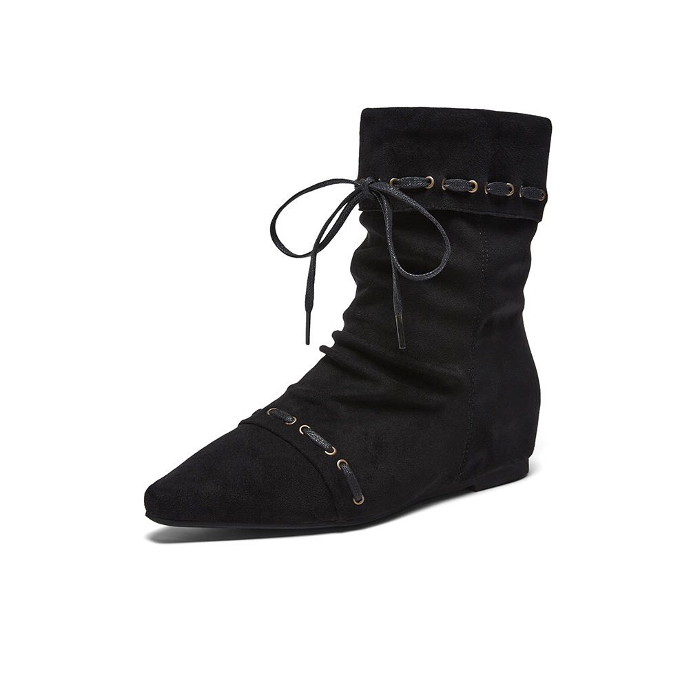 百思图2025冬季新款堆堆靴时尚潮流街头尖头女中靴W0871DZ5