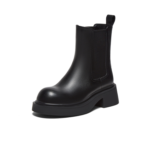 百思图2025冬季新款商场同款切尔西靴时尚潮流粗跟女短靴W3831DD5