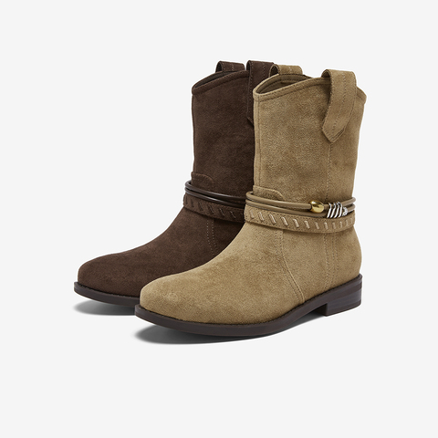 百思图2025冬季新款西部靴时髦复古街头潮流女短靴W5861DD5