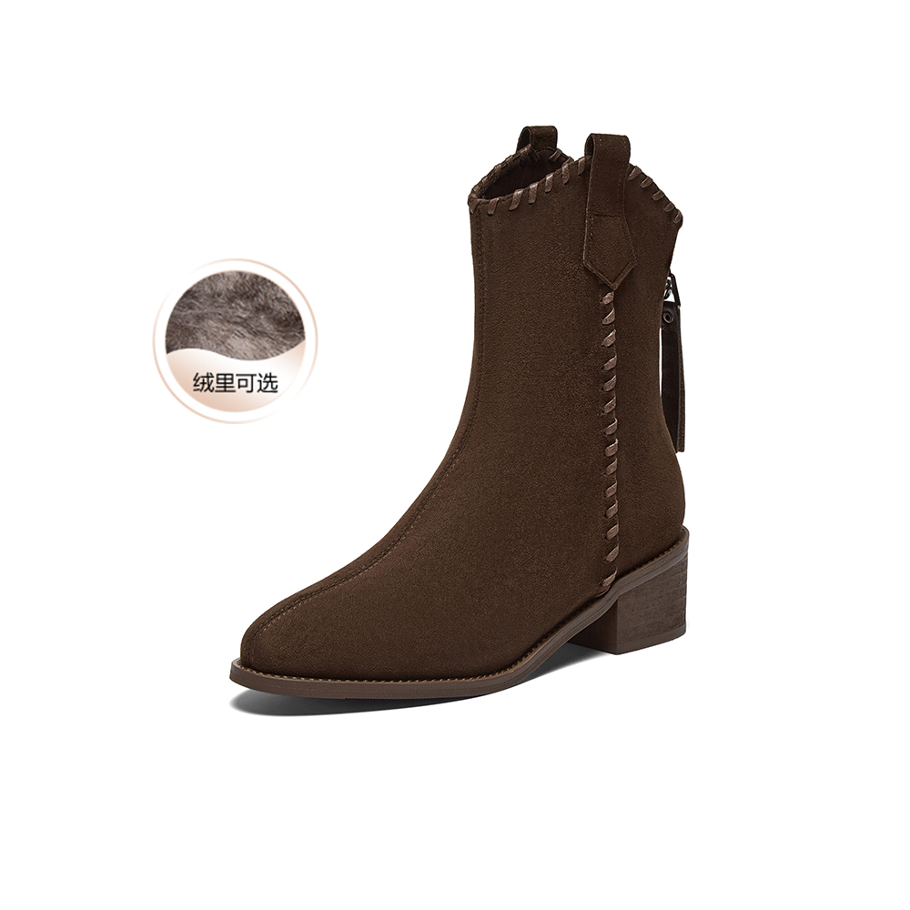 百思图2025冬季新款商场同款时装靴时尚潮流粗跟女中靴F3015DZ5