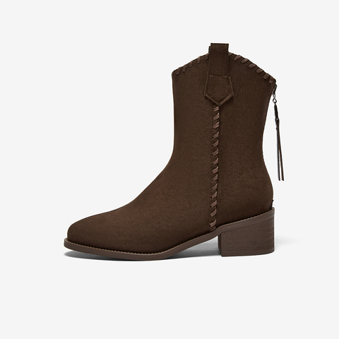 百思图2025冬季新款商场同款时装靴时尚潮流粗跟女中靴F3015DZ5