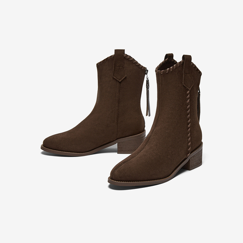 百思图2025冬季新款商场同款时装靴时尚潮流粗跟女中靴F3015DZ5