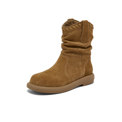 百思图2025冬季新款商场同款西部堆堆靴时尚复古女中靴D3780DZ5