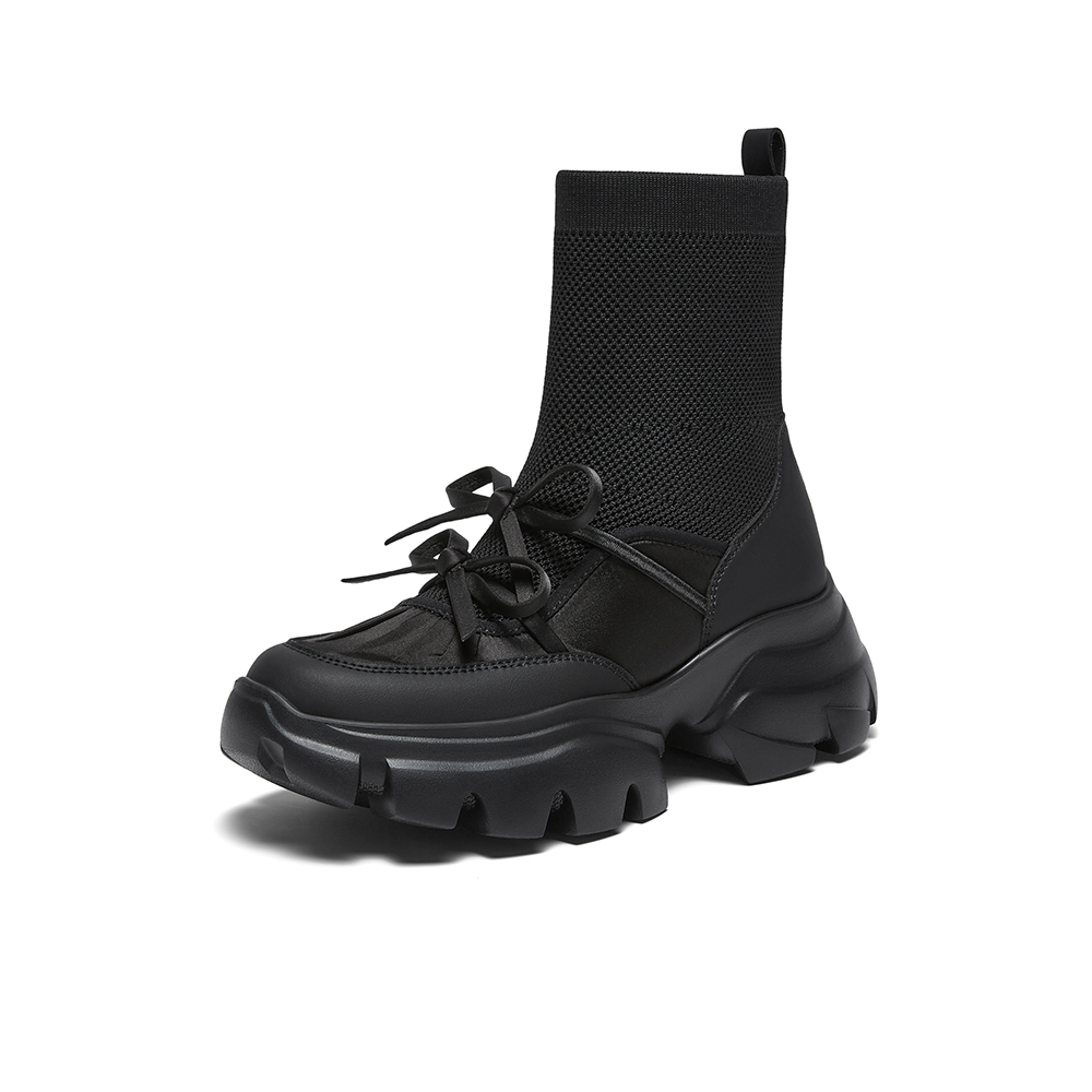 百思图2025冬季新款袜靴时尚潮流休闲厚底女短靴UYP01DD5