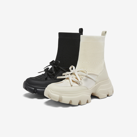 百思图2025冬季新款袜靴时尚潮流休闲厚底女短靴UYP01DD5