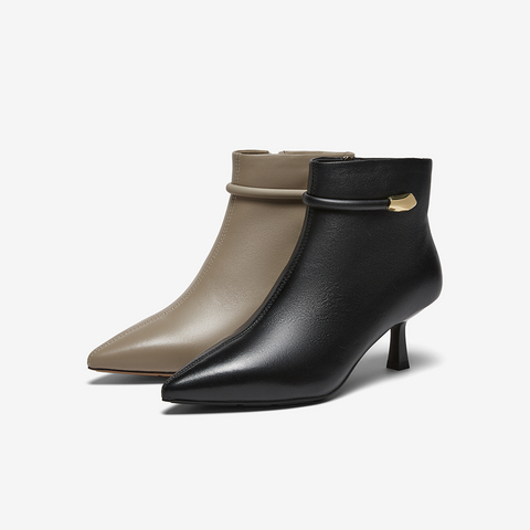 百思图2025冬季新款商场同款时装靴简约细跟尖头女短靴K5035DD5