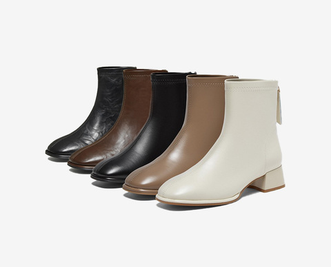 百思图2025冬季新款时装靴时尚简约通勤粗跟女短靴CM108DD5