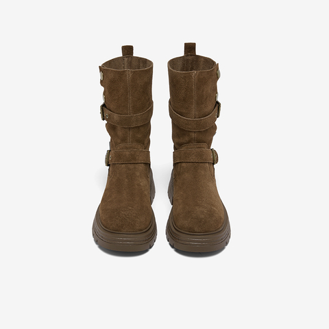 百思图2025冬季新款商场同款西部靴时尚复古厚底女中靴BP338DZ5