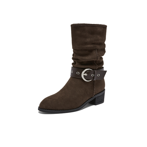 百思图2025冬季新款商场同款西部靴时尚复古潮流女长靴F5312DS5