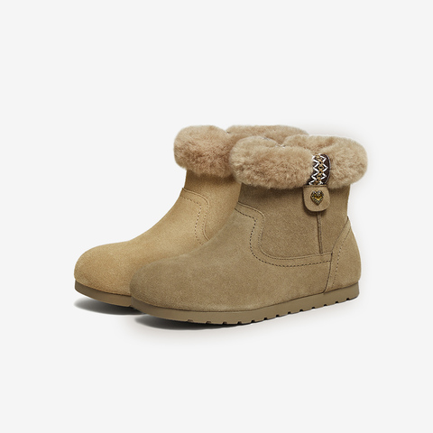 百思图2025冬季新款雪地靴简约时尚户外休闲女短靴F1061DD5