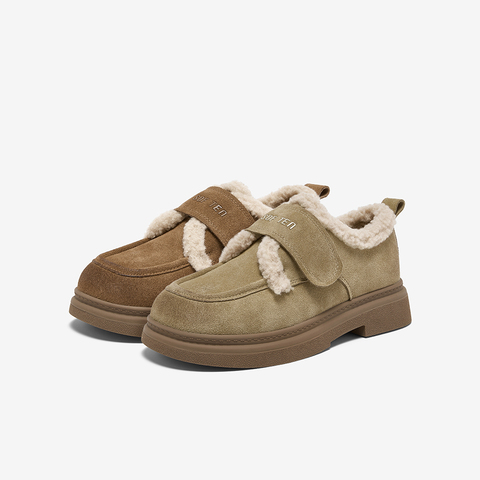 百思图2025冬季新款毛毛鞋棉鞋时尚户外粗跟女休闲鞋BV511DM5