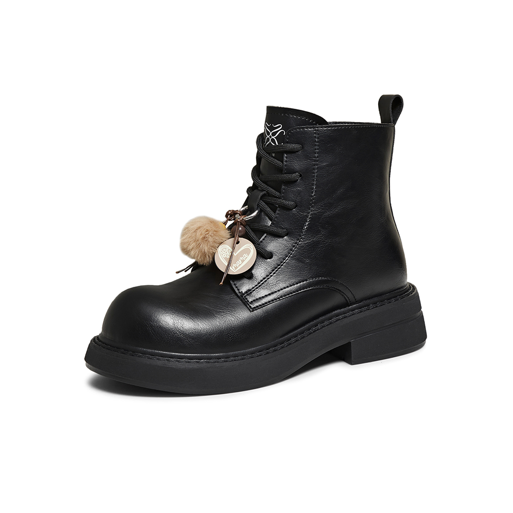 百思图2025冬季新款马丁靴时尚复古工装粗跟女中靴D3770DZ5