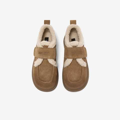 百思图2025冬季新款毛毛鞋棉鞋时尚户外粗跟女休闲鞋BV511DM5