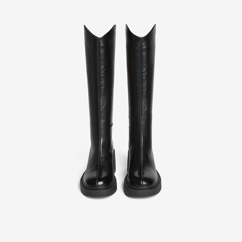 百思图2025冬季新款骑士靴时尚街头潮流通勤粗跟女长靴F3021DG5