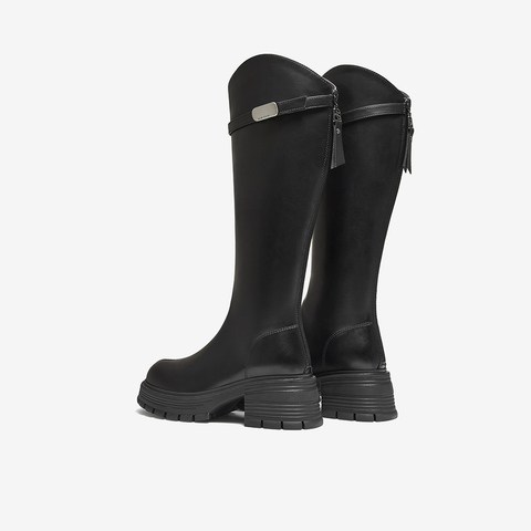 百思图2025冬季新款骑士靴时尚潮流街头女长靴BV235DG5