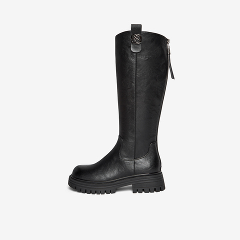 百思图2025冬季新款商场同款骑士靴简约通勤粗跟女长靴F2031DG5