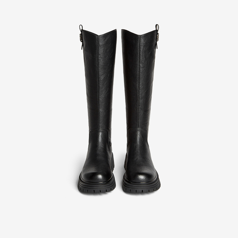 百思图2025冬季新款商场同款骑士靴简约通勤粗跟女长靴F2031DG5