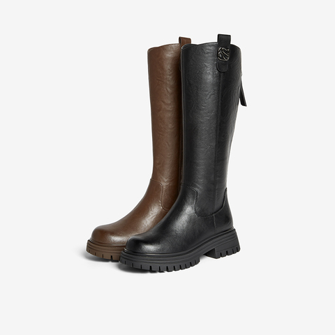 百思图2025冬季新款商场同款骑士靴简约通勤粗跟女长靴F2031DG5