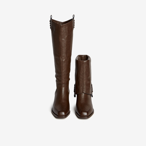 百思图2025冬季新款裤管靴时尚潮流街头粗跟女短靴E5177DD5