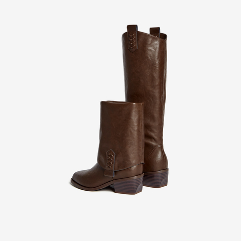 百思图2025冬季新款裤管靴时尚潮流街头粗跟女短靴E5177DD5