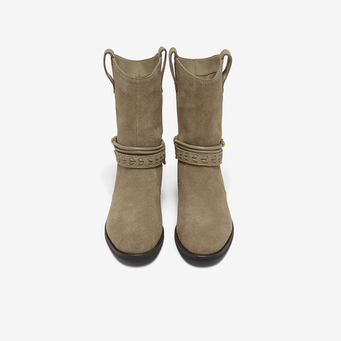 百思图2025冬季新款商场同款西部靴复古牛仔女中靴E5651DZ5