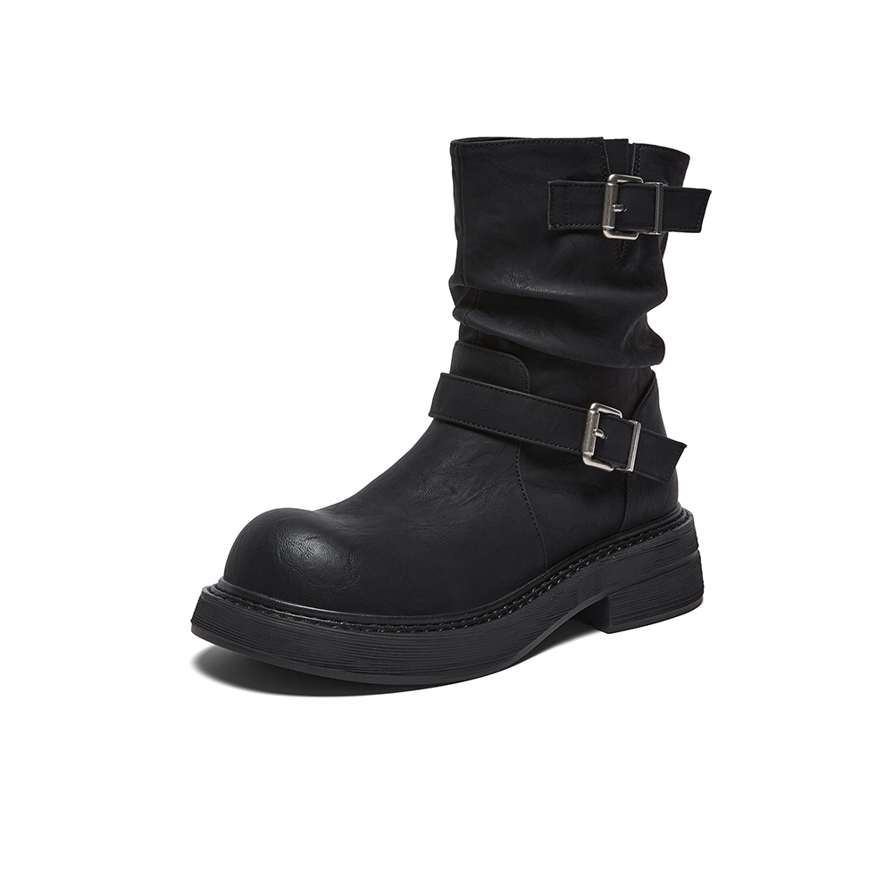 百思图2025冬季新款商场同款堆堆靴西部靴复古女中靴B8198DZ5