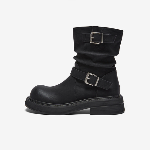 百思图2025冬季新款商场同款堆堆靴西部靴复古女中靴B8198DZ5