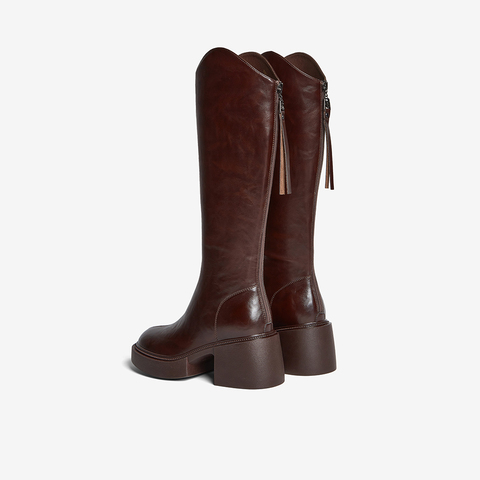 百思图2025冬季新款骑士靴时尚街头潮流通勤粗跟女长靴F3021DG5