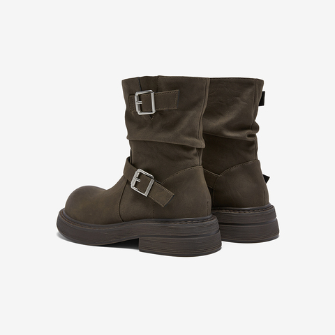 百思图2025冬季新款商场同款堆堆靴西部靴复古女中靴B8198DZ5