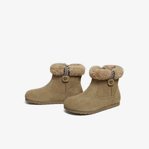 百思图2025冬季新款雪地靴简约时尚户外休闲女短靴F1061DD5