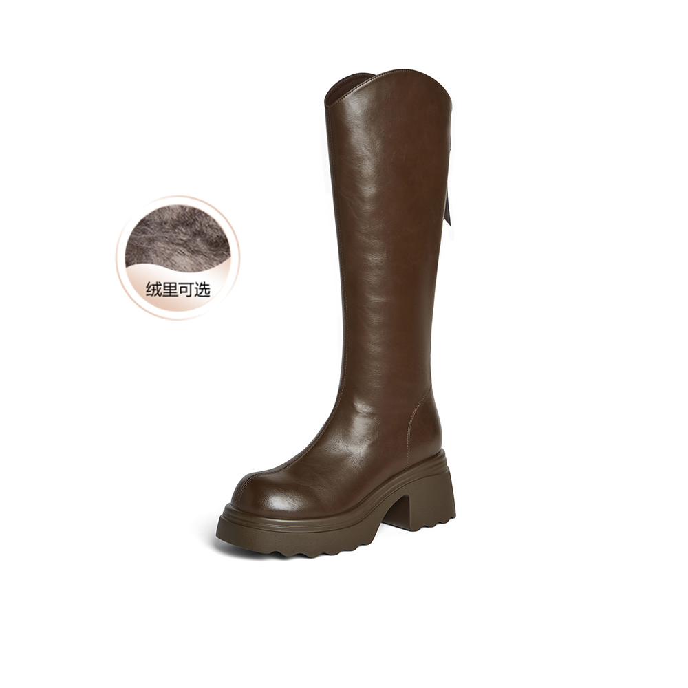 百思图2025冬季新款商场同款骑士靴时尚潮流粗跟女长靴F2181DG5