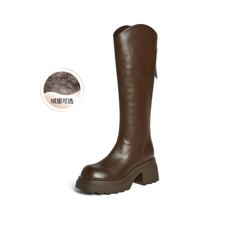 百思图2025冬季新款商场同款骑士靴时尚潮流粗跟女长靴F2181DG5