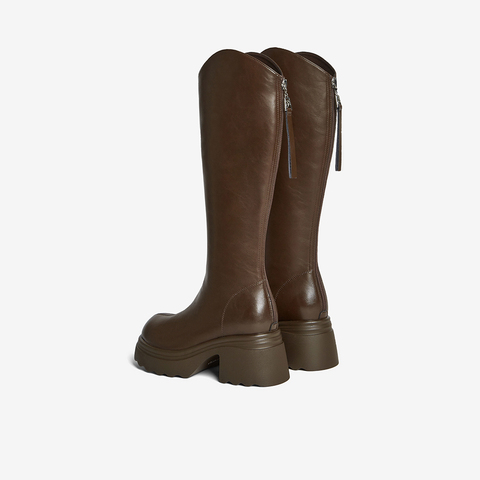 百思图2025冬季新款商场同款骑士靴时尚潮流粗跟女长靴F2181DG5