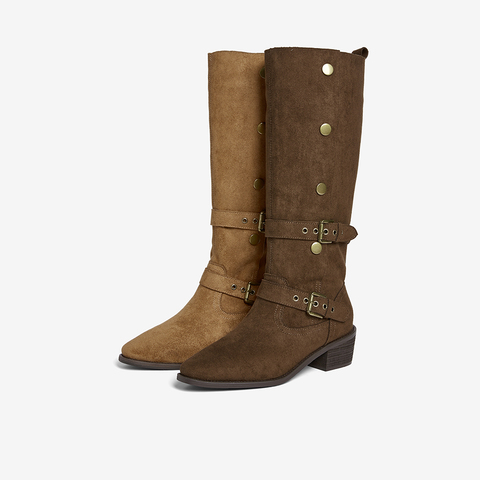 百思图2025冬季新款西部靴时尚复古潮流粗跟女长靴BP035DG5