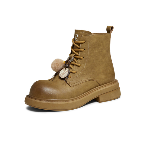 百思图2025冬季新款马丁靴时尚复古工装粗跟女中靴D3770DZ5