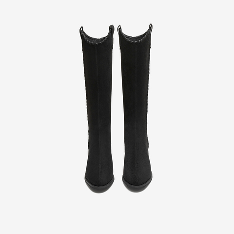 百思图2025冬季新款骑士靴潮流街头粗跟女长靴F3016DG5