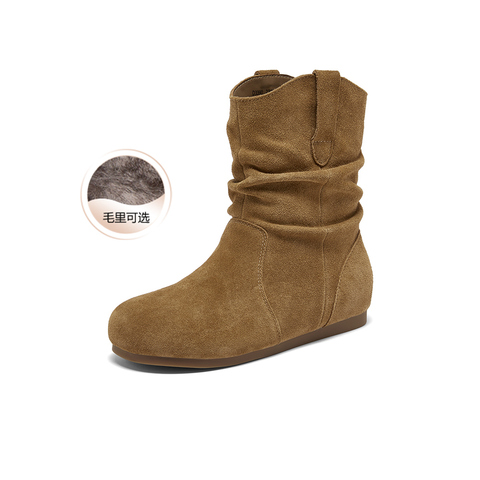 百思图2025冬季新款商场同款西部靴时尚简约女中靴D3390DZ5