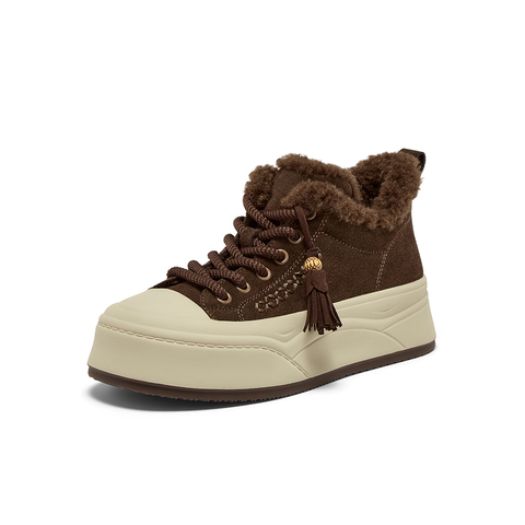 百思图2025冬季新款商场同款高帮板鞋时尚加绒女休闲鞋E8016DD5